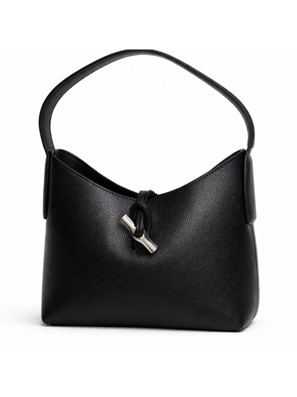 Longchamp Le Roseau Black Grained Cowhide Leather Small Hobo Bag NWOT RARE